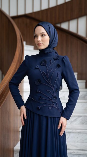 Çınar Özkan Kabartmalı Çiçek Detaylı Abiye Elbise-5204