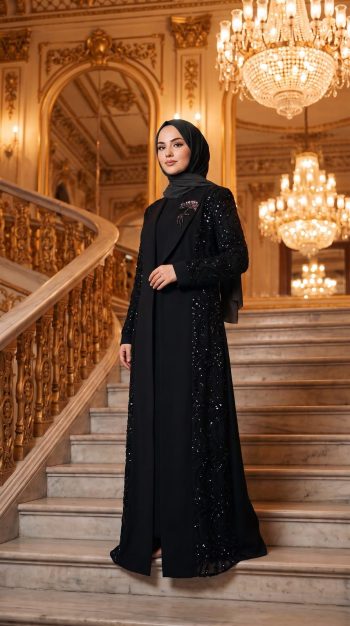 Grimiss Yanları Payet Detaylı İkili Abaya Takım-2657